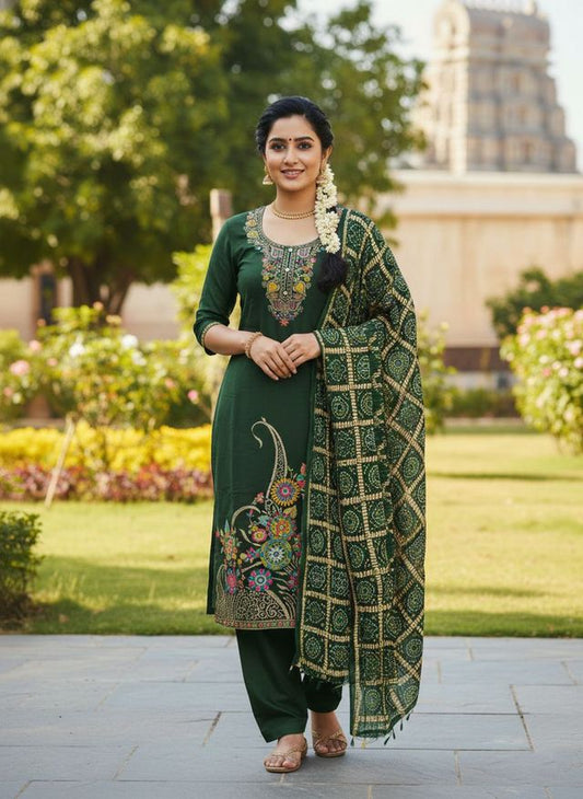 Green Color Beautiful Stylish Fancy Suit For Girlie Looks