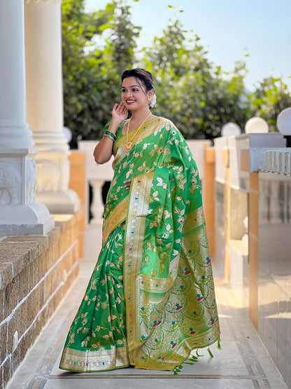 Perrot Soft Banarasi Silk Meenakari Weaving Saree With Unstitched Blouse