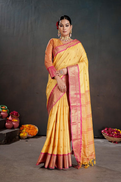 Mustard Color Graceful Art Silk Fabric Woven Jacquard Designer Saree