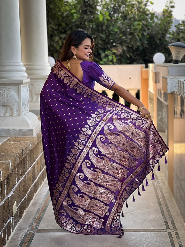 Purple Soft Banarasi Silk Meenakari Weaving Saree With Unstitched Blouse