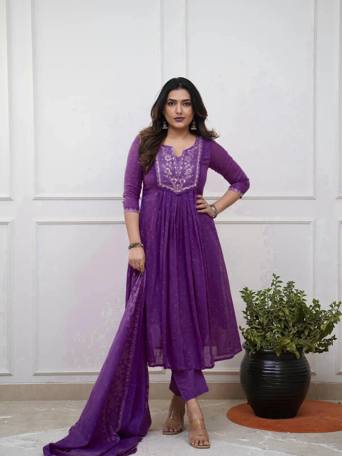 Women's Beautiful Cotton Fabric Embroidery Work Straight Kurta Pant and Dupatta Set