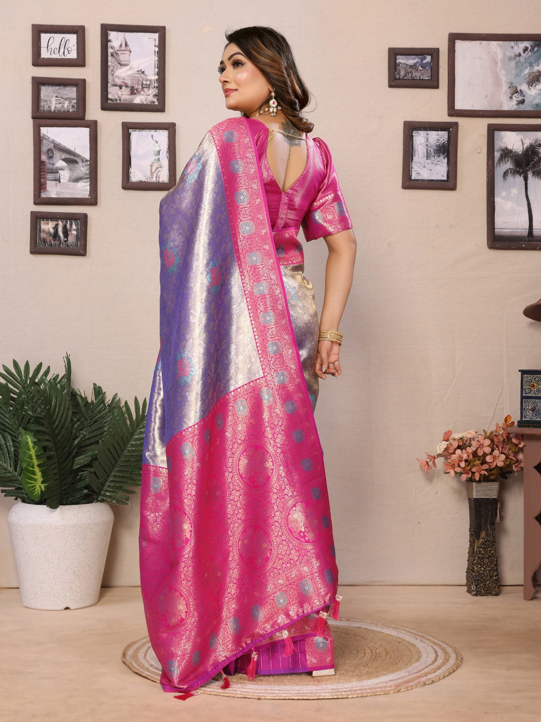 Purple Banarasi Tissue Silk Saree With Weaving Work
