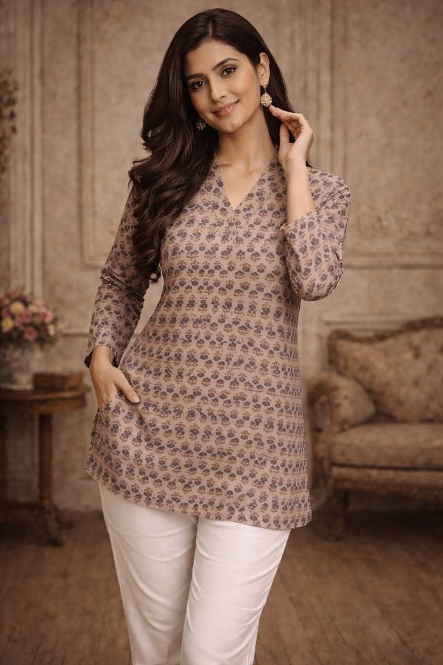 Grey Color Muslin Fabric Formal Looks Kurta For Girls