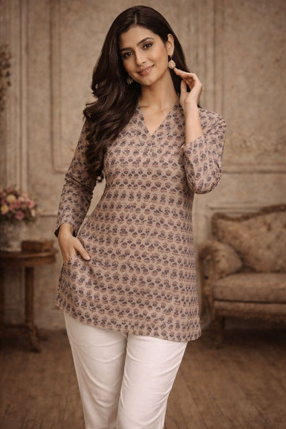 Grey Color Muslin Fabric Formal Looks Kurta For Girls