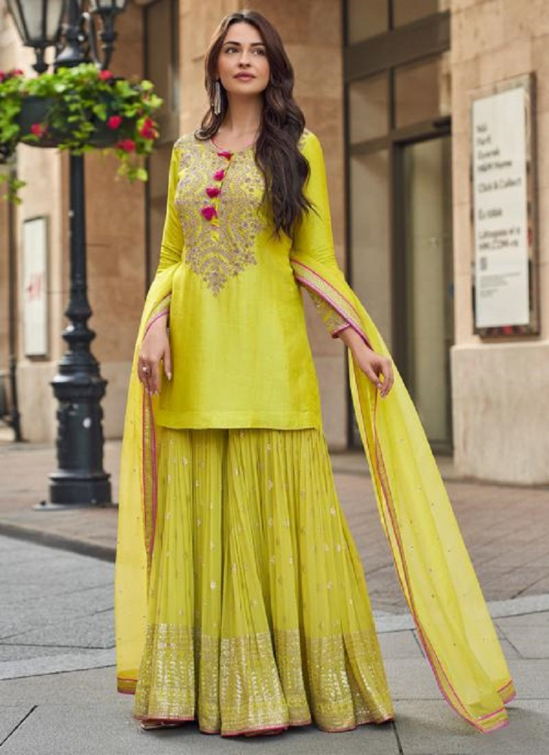 Desgner Faux Georgette With Embroidered Sequence Work Plazzo Wedding Collection