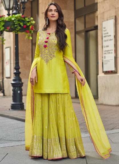 Desgner Faux Georgette With Embroidered Sequence Work Plazzo Wedding Collection