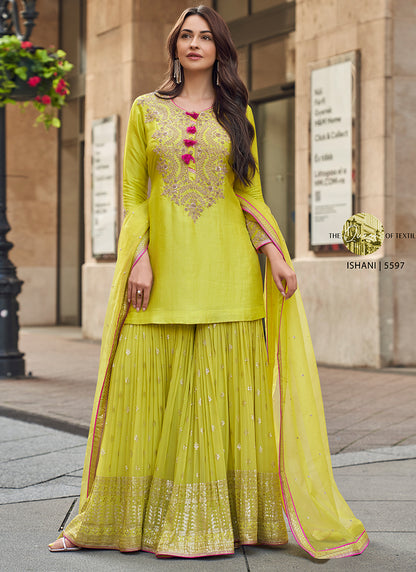 Desgner Faux Georgette With Embroidered Sequence Work Plazzo Wedding Collection