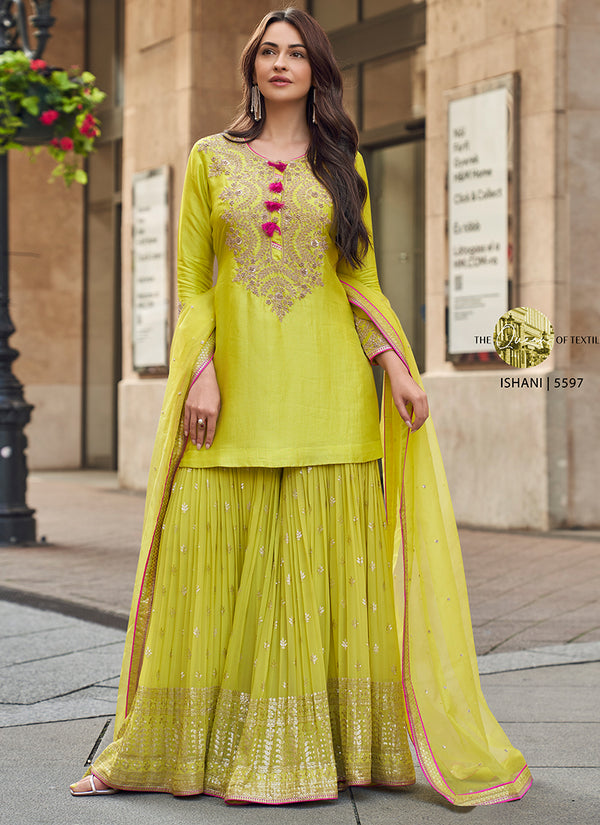 Desgner Faux Georgette With Embroidered Sequence Work Plazzo Wedding Collection