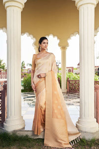 Peach Color Georgette Fabric Heavy Wevon Designer Work Graceful Saree