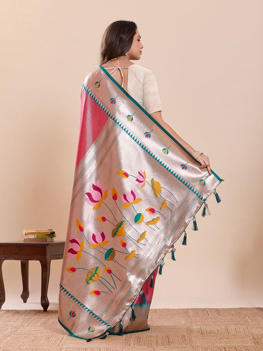 Red Color Soft Silk Fabric Woven Jari Designer Partywear Saree