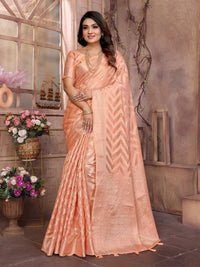 Peach Weaving Soft Organza Saree With Blouse