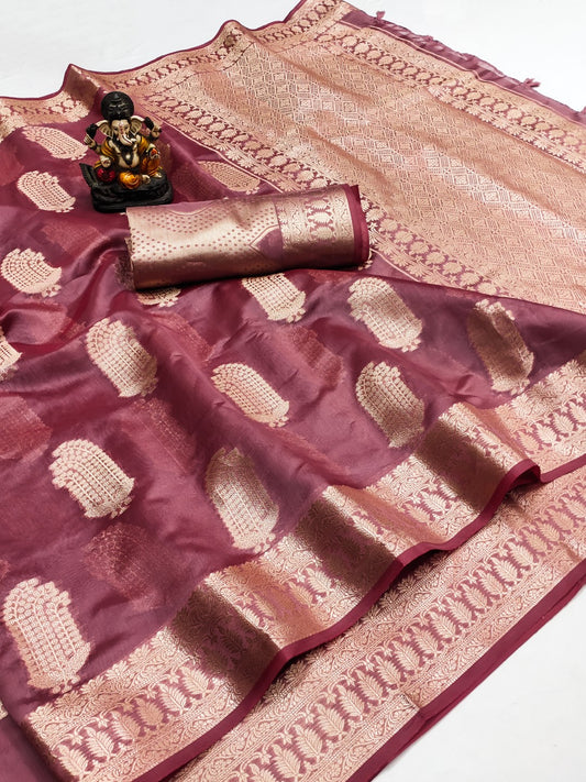 Pink Weaving Soft Organza Saree With Blouse