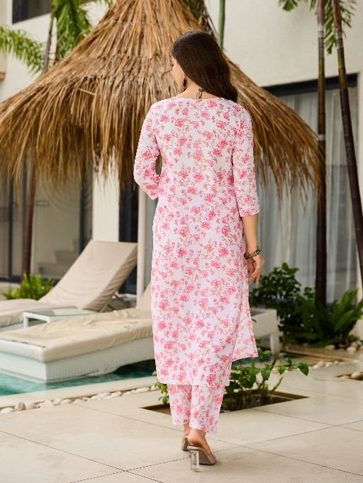Women Beautiful Printed Silk Blend Fabric with Straight Kurta, Pant and Dupatta Set