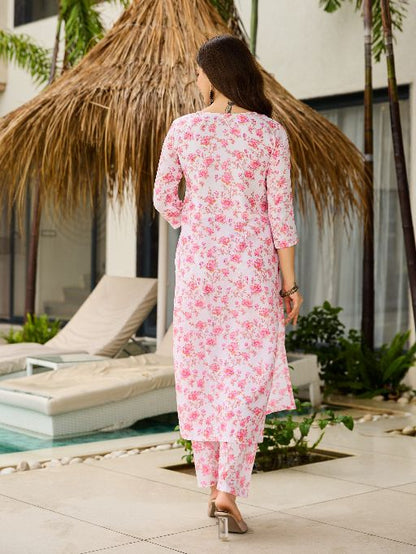 Women Beautiful Printed Silk Blend Fabric with Straight Kurta, Pant and Dupatta Set