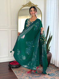 Women Gorgeous Roman Silk Fabric Straight Kurta, Pant and Dupatta Set M