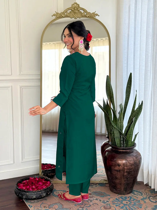 Women Gorgeous Roman Silk Fabric Straight Kurta, Pant and Dupatta Set M