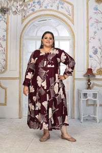Wine Color Rayon Fabric Designer Printed Plus Size Kurta For Girls