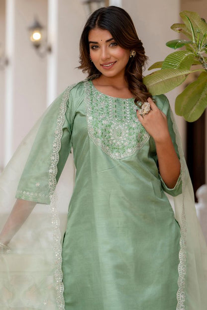 Pista Color Designer Embroidered Silk Blend Ethnic Festive Special Suit