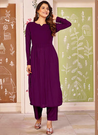 Wine Color Beautiful Solid Printed Georgette Fabric Festive Long Kurta For Girls