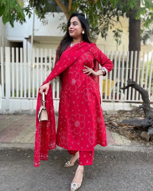 Women's Beautiful Rayon Fabric Printed Work Straight Kurta Pant and Dupatta Set