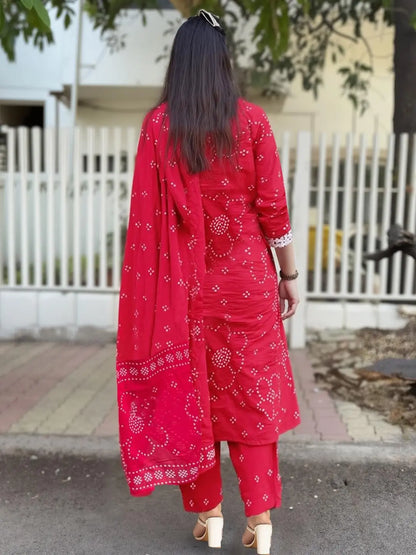 Women's Beautiful Rayon Fabric Printed Work Straight Kurta Pant and Dupatta Set