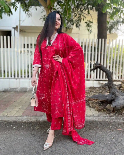 Women's Beautiful Rayon Fabric Printed Work Straight Kurta Pant and Dupatta Set