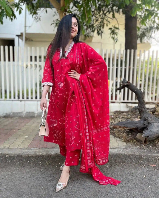 Women's Beautiful Rayon Fabric Printed Work Straight Kurta Pant and Dupatta Set