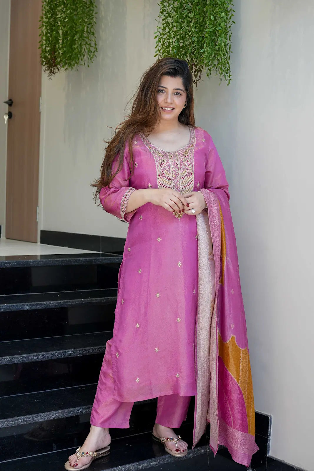 Women's Gorgeous Embroidery Cotton Fabric Stright Kurta Pant with Dupatta Set