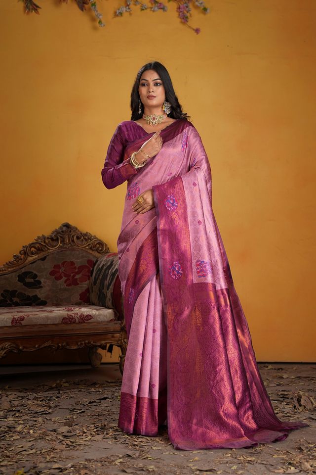 Wine Color Beautiful Art Silk Fabric Woven Jacquard Designer Saree