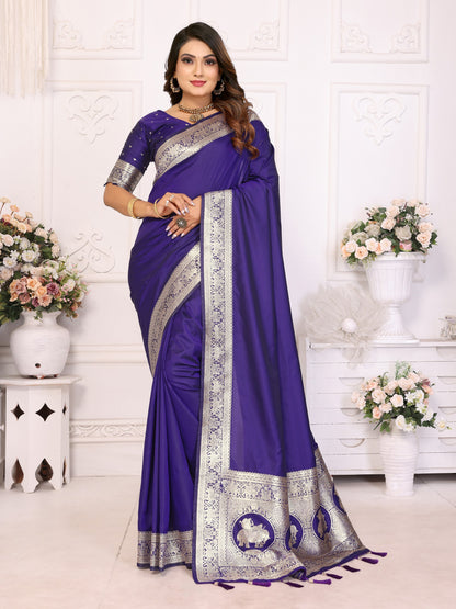 Purple Banarasi Silk With Beautiful Gala Weaving Saree With Blouse