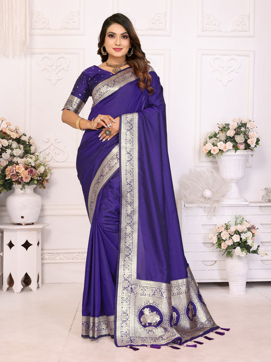 Purple Banarasi Silk With Beautiful Gala Weaving Saree With Blouse