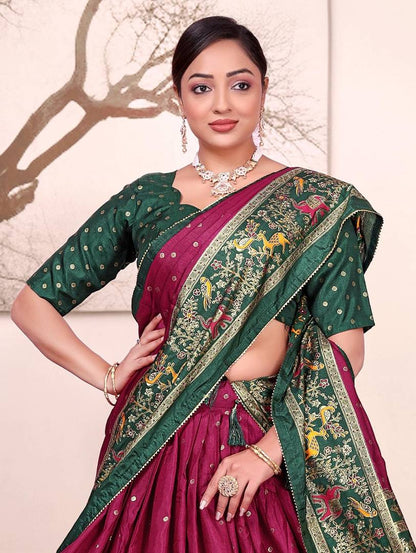 Patola print dola silk semi stitched lehenga choli with tassels