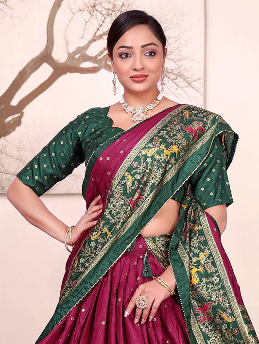 Patola print dola silk semi stitched lehenga choli with tassels