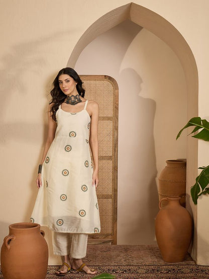 Beige Color Graceful Khadi Silk Fabric Designer Embroidery Work Top Bottom Set 4176