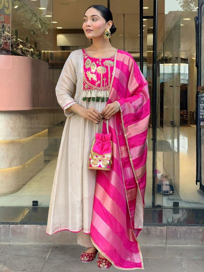 Pink Color Beautiful Silk Fabric Designer Ceremonial Readymade Suit