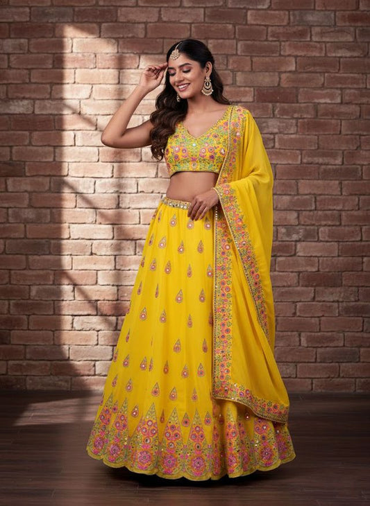 Party Wear Lehenga Choli with Embroidery HKV-003210 YELLOW