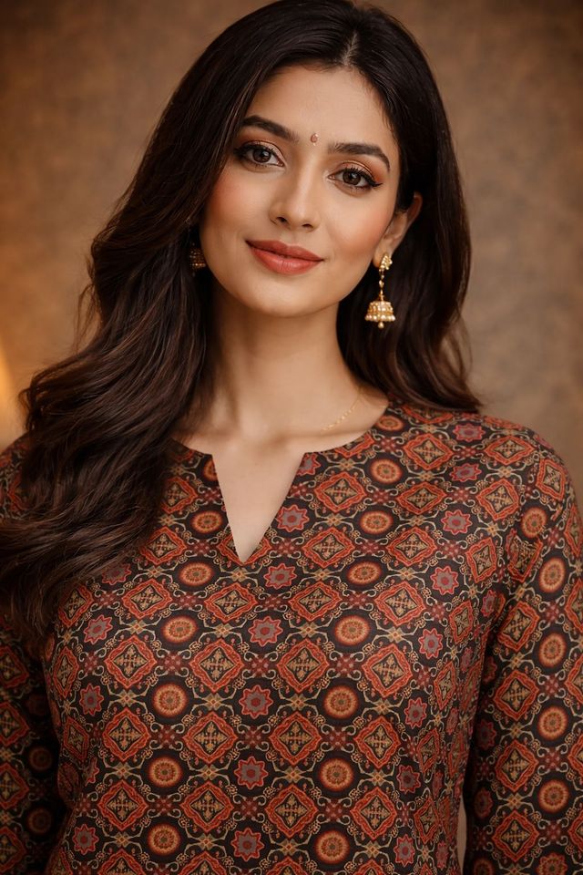 Coffee Color Muslin Fabric Formal Looks Kurta For Girls