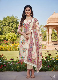 Cream Color Beautiful Chinon Fabric Ethnic Salwar Kameez