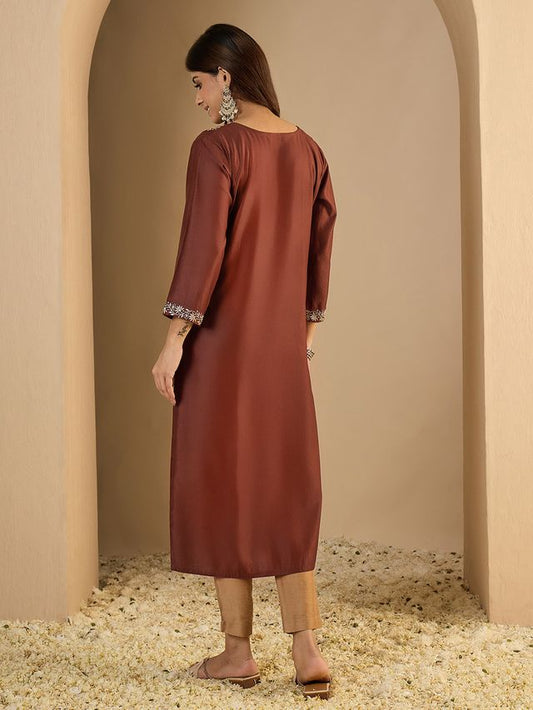 Brown Color Trendy Formal Looking Classy Ethnic Kurta For Girl