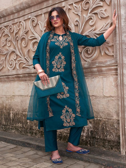 Rama Color Rayon Slub Fabric Beautiful Festive Wear Salwar Kameez