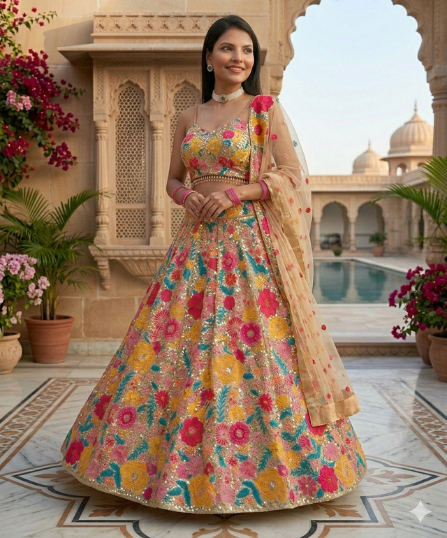 Turquoise Designer Lehenga with Dupatta – Indian Ethnic Wear HKV-003420 MULTI COLOR