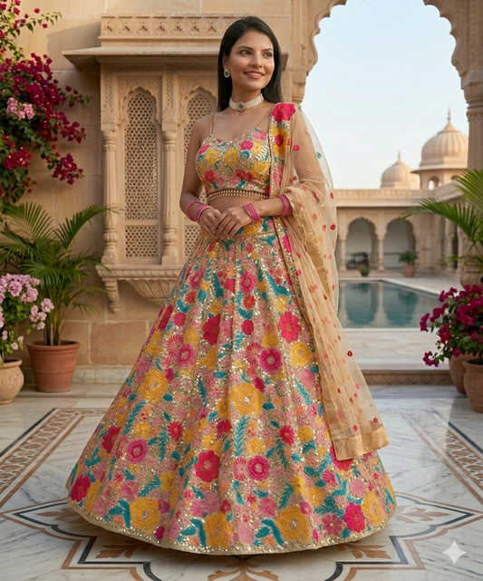 Turquoise Designer Lehenga with Dupatta – Indian Ethnic Wear HKV-003420 MULTI COLOR