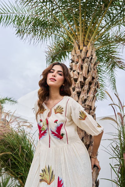 White Color Beautiful Designer Embroidery Work Cotton Fabric Tunic For Women