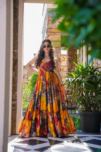 Party wear readymade muslin gown collection digital printed work  Multi