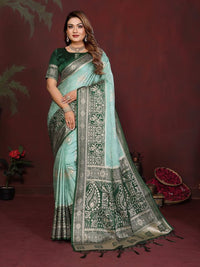 Sea Green Color Satin Silk Fabric Woven Jari Designer Graceful Partywear Saree