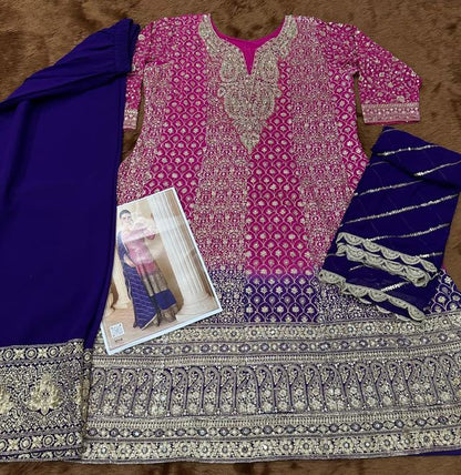Rose pink pure geogette full stitched suit Free Size upto 42