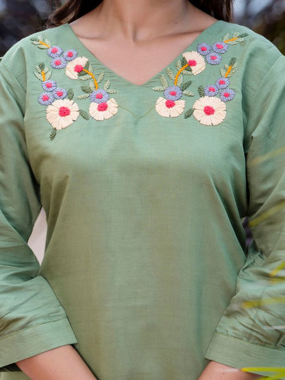 Pista Color Smart Silk Blend Fabric Designer Hand Work Smart Co-ord Set