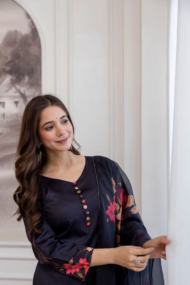 Black Color Assam Silk Fabric Beautiful Festive Wear Salwar Kameez