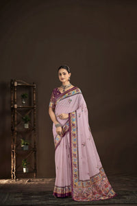 Pink Color Crepe Silk Fabric Designer Foil Printed Saree