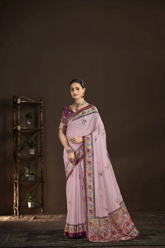 Pink Color Crepe Silk Fabric Designer Foil Printed Saree